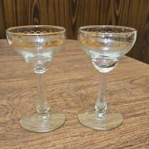 Vintage Federal Glass  Elegant  gold band Clear cystal  sherry Glass set of 2